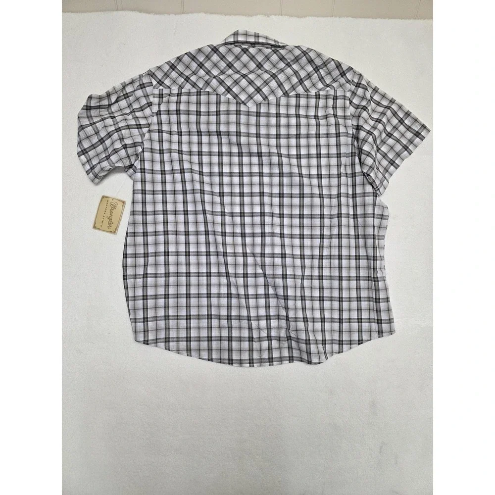 Wrangler Shirt Mens 2XL Brown Plaid Western Snap Short Sleeve Easy Care - Picture 5 of 10